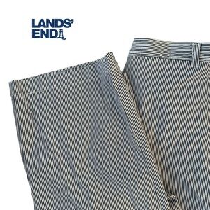 Lands’ End EUC Pinstriped Seersucker Navy and White Pants Size 18